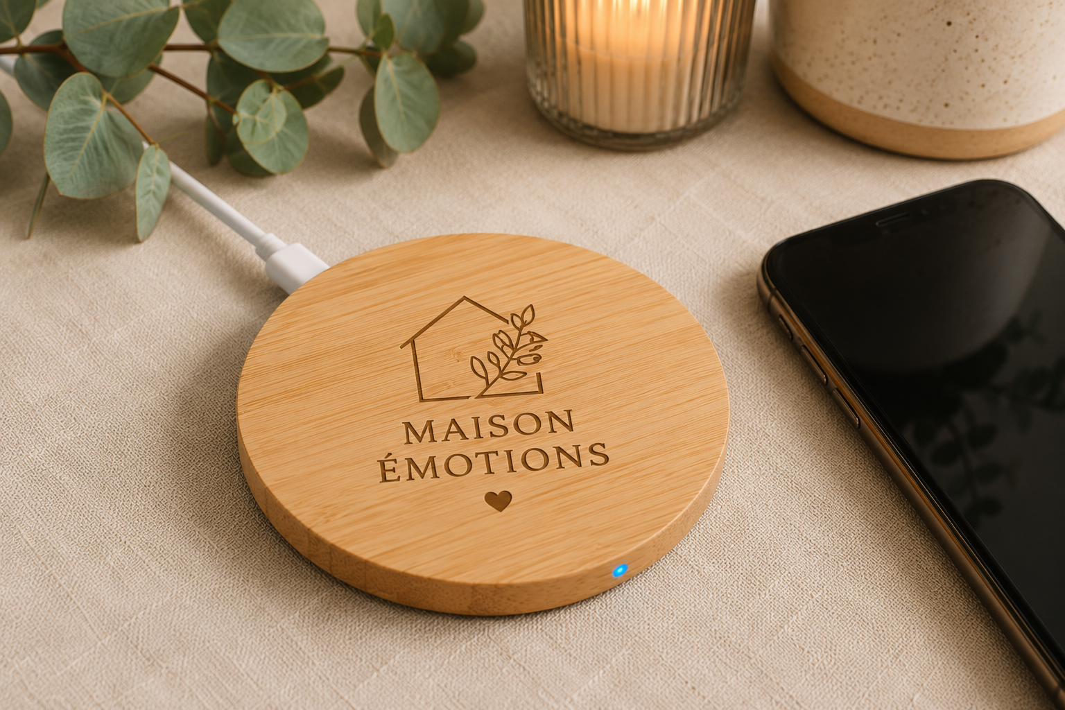 Chargeur à Induction en Bambou – Édition Maison Émotions