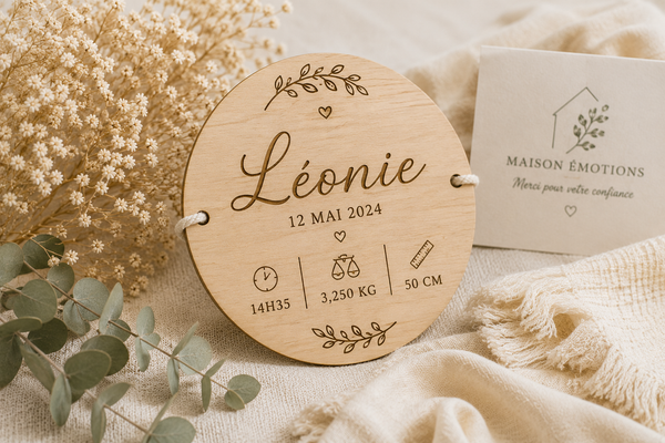 Plaque de naissance personnalisée - Bois
